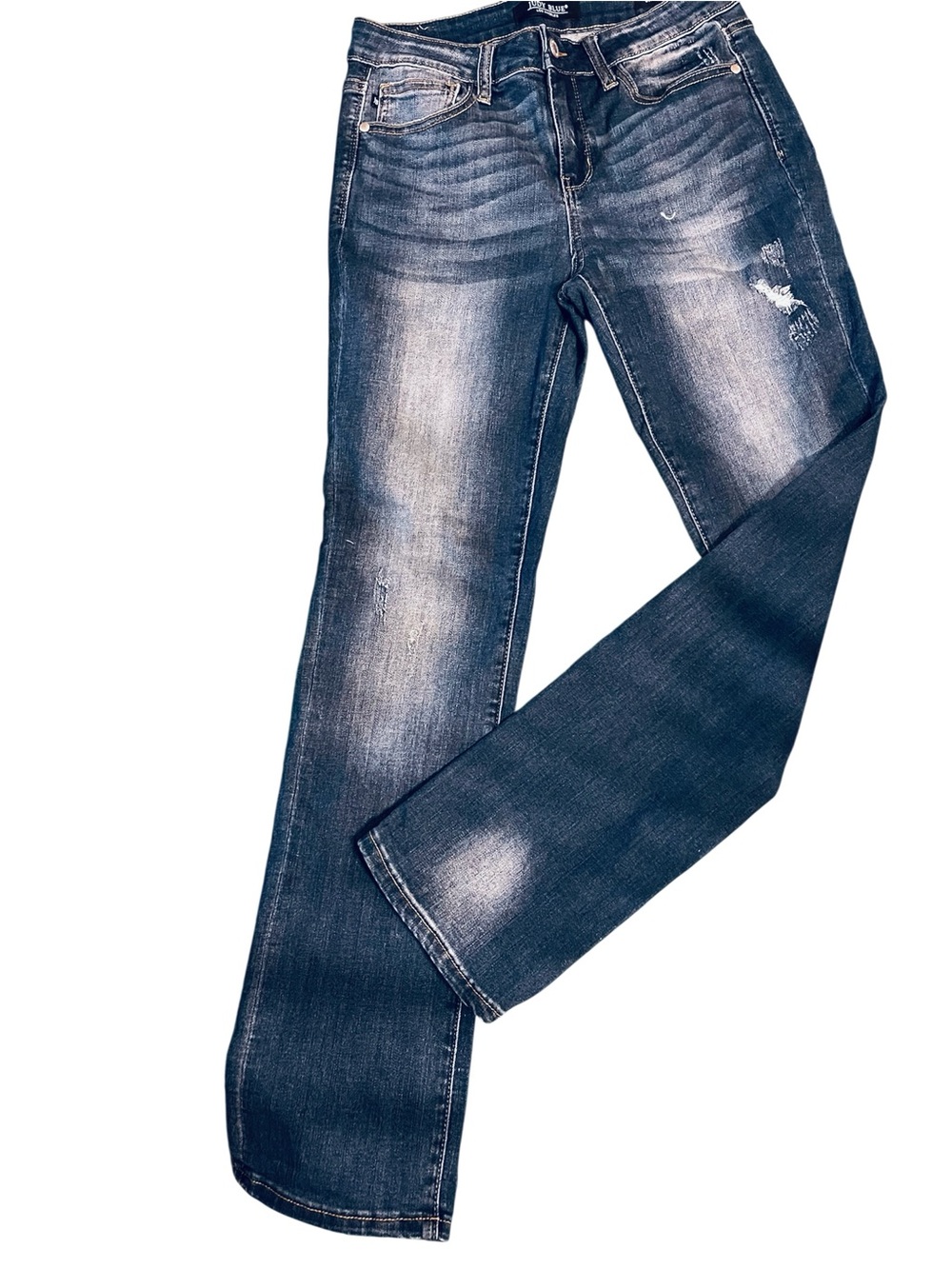 Judy Blue  Straight Fit Jeans in Distressed Medium Blue Wash